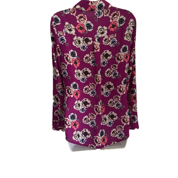 Express The Portofino Shirt Womens Sz Small Purple Floral Roll Tab Sleeve Mod - Picture 6 of 11
